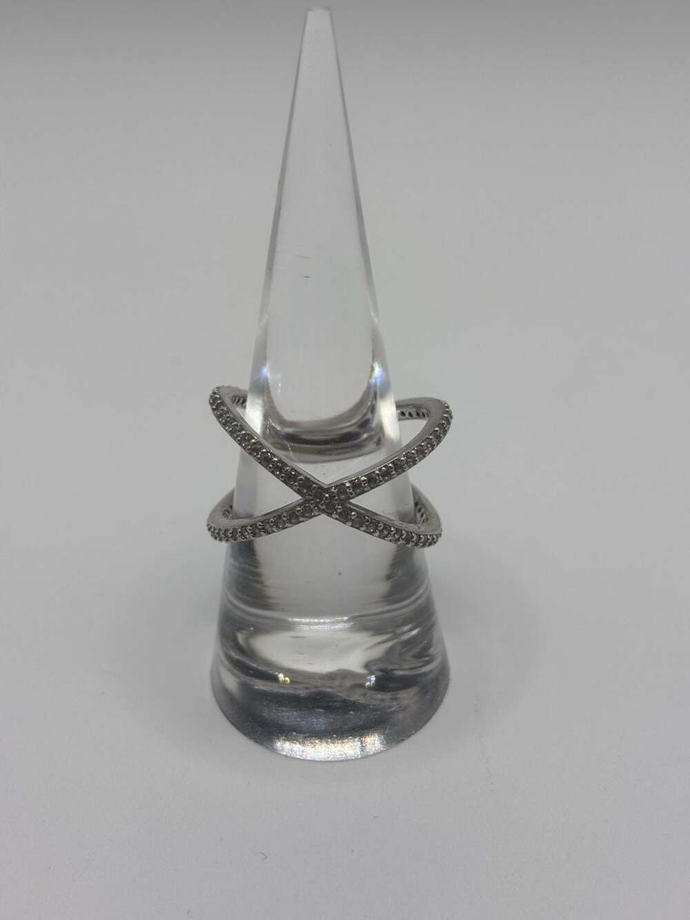 Sterling Silver 925 Cubic Zirconia X-Over Crisscross Ring Size 10.5